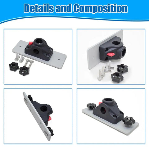 Universal Track Bracket for Versatrack and Ranger Track Systems, 360 Degree Rotating Fishing Rod Base Fits Smokercraft and Bass Tracker Gunnel Tracks, Durable Mount for Easy Rod Access on gray aluminum plate