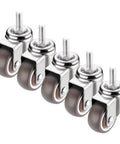 Five Pack 1.5 Inch Heavy Duty Office Chair Casters With 10x15mm Threaded Stem Replacement Rubber Wheels For Smooth Silent Rolling visible in a row