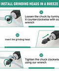 Steps to install grinding head on 1/4-Inch Electric Die Grinder, 6 Amp Heavy-Duty Compact High-Speed Rotary Tool For Precision Grinding