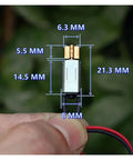 3V Mini Vibration Motor Ultra Compact 8mm By 14.5mm With Copper Eccentric Vibrator held in hand showing dimensions