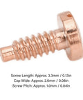 Close-up of rose tone screw from 8 Piece Stainless Steel Watch Case Screws Set For Back Cover Repair with dimensions listed.