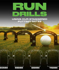 4 Pack Golf Putting Gates Pro Path for Indoor and Outdoor Practice on grass with golf ball, staggered gates shown from side view