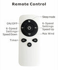 Remote control for Kicking Airflow 18 Inch USB ceiling fan with timer, sleep mode, and 6-speed settings features.