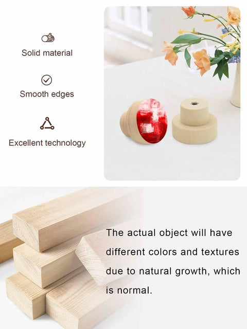 Solid 2 Piece Round Cabinet Knobs Crafted From Fine Beech Wood With Abstract Oil Painting Finish, with smooth edges and solid material.
