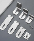 Beefy Stainless Steel Hasp Latch For Barns And Heavy Duty Gates With A Smooth Black Finish Tough As Nails Padlock Clasp For Rock Solid Security And Zero Hassle Daily Use, assortment of stainless steel hinges and screws.