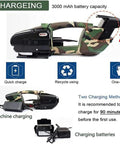Heavy Duty Electric Strapping Machine With Rock Solid Battery For Auto Welding Pp Pet Bands 13 To 16 Mm Wide charging instructions and battery details.