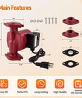 115V 1/6HP Water Circulator Pump With Rock Solid Cast Iron Housing for radiant heating applications with accessories and dimensions.