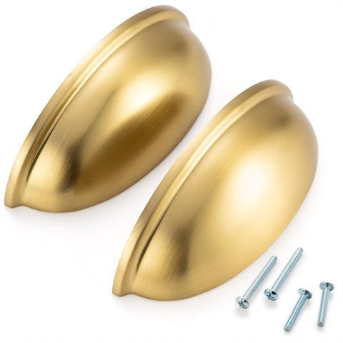 Brushed Gold Cabinet Pulls 3 Inch Hole Centers Bin Cup Handles Pack Of 10 Zinc Alloy Rust Resistant