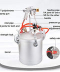 Pro Grade Heavy Duty 15 Liter Pneumatic Pressure Paint Spray Gun for Smooth Marble Coatings with steel tank and chrome spray gun.