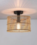 Boho Hand Woven Rattan 1 Light Semi Flush Mount Ceiling Light For Hallways Entryways And Bedrooms, 11.8 Inch, Natural Bamboo Wicker Look