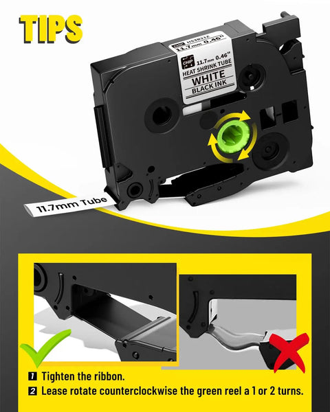 Heavy Duty White Heat Shrink Tube Labels For Cable Wiring 12mm Self Sealing Wire Markers shown with label maker tips.