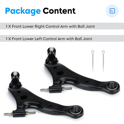 Front view of Front Lower Control Arm With Ball Joint Kit For Lexus ES300 02 03 ES330 04 06 RX330 04 06 RX350 07 09 Toyota Camry 04 06 Highlander 04 07 Solara 04 08 Direct Fit Two Piece Suspension Kit