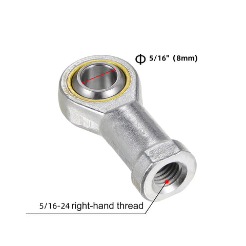 Two Pack Female Rod End Bearings With Five Sixteenths Inch Bore And Five Sixteenths Twenty Four Right Hand Thread Self Lubricating Joint Rod Ends Include Jam Nut For Smooth Flexible Motion In Mechanical Assemblies. 5/16" bore and RH thread