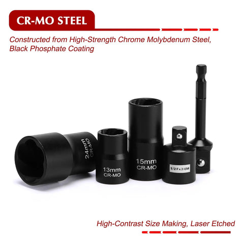 25 Piece Bolt Nut Extractor Set With Three Eighths Inch And One Half Inch Drive Heavy Duty Impact Lug Nut Remover Sockets, CR-MO steel.