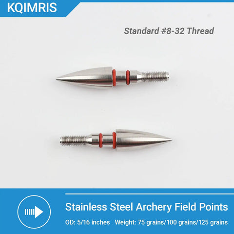 Heavy Duty Stainless Steel Archery Field Points Set 75 100 And 125 Grain Five Sixteenths Inch Screw In Arrow Tips