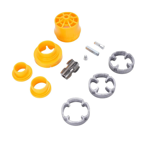 Top Rated ZJchao Electric PVC Pipe Threader Kit With Reusable Dies includes yellow polymer and metal components for pipe threading.