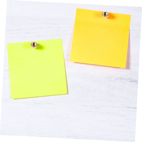 Two sticky notes on wood, secured with brass pins from 200Pcs DIY Craft Nails For Wall Hangings And Scrapbooking Kit With Miniature Tacks Decor Brads