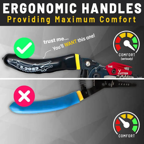 Ergonomic glow in the dark handles of All In One Wire Stripper Cutter And Crimper For Electricians With Needle Nose Pliers