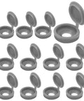 No Brainer Hinged Screw Cover Caps In Small Gray Build With A Nifty Two Piece Frame For Instant Snap On Concealment Of Bare Fasteners And Waterproof Protection During Any House Upgrade, arranged in a variety of angles.
