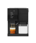 Next Level Super Automatic Espresso Machine Delivering One Hundred Thousand Custom Drink Combos And Creamy Milk Froth For That Straight Fire Daily Grind Routine In Classic Black brewing espresso with milk froth.