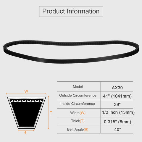 Cogged EPDM V Belt For Industrial Machinery, 1/2 Inch Wide By 39 Inch Inside Circumference, Raw Edge Rubber Drive Belt details