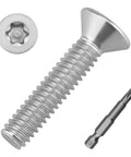 Built Different 304 Stainless Steel Security Torx Screws In Flat Head Design With 100 Pack for heavy duty projects with S2 driver bit.
