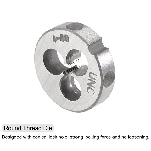 Round die from 3 Piece Tap And Die Set For 4-40 UNC Threads Handy Tapping And Thread Repair Kit With Round Die And Square Tap.