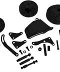 Complete Semi Gloss Black Steel V Belt 2 Groove Long Water Pump LWP Crank Pulleys With Alternator And Power Steering Brackets Kit For SBC Chevy Small Block 350 327 Engines Up To 1978 Ready To Install, pulleys and brackets with hardware