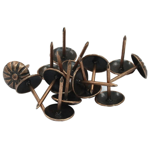 Premium Red Copper Upholstery Tacks 100 Pack 7/16 Inch Antique Furniture Nails, showing detailed design and durable metal finish.
