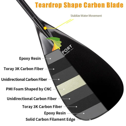 Hybrid Outrigger Paddle With Teardrop Carbon Blade And Fiberglass Reinforced Wooden Bent Shaft For Waka Ama Vaa L 50 Inches Lightweight