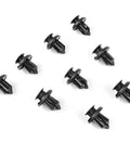Clean Nylon Fender Clips And Bumper Retainer Kit For Honda And Acura Rides With 40 Pack Expansion Screws, eight black nylon clips displayed.