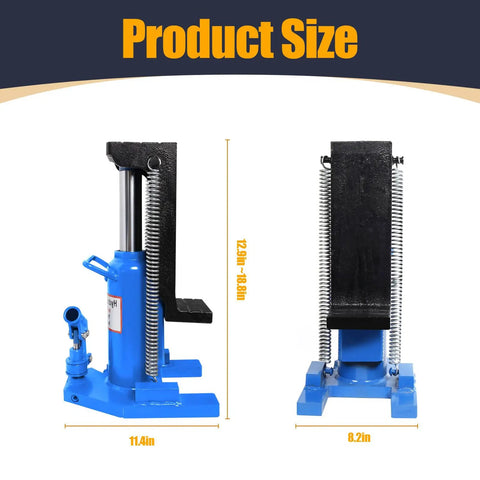 Heavy Duty 20 Ton Toe Jack Lift With 360 Swivel Handle Adjustable Hydraulic Auto Repair Jack dimensions 11.4in x 12.9in-18in x 8.2in in blue.