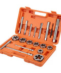 7/16 20 UNF Left Hand Tap And Die Set, High Speed Steel Machinist Grade Reverse Thread Repair Kit in orange case, ready for use.