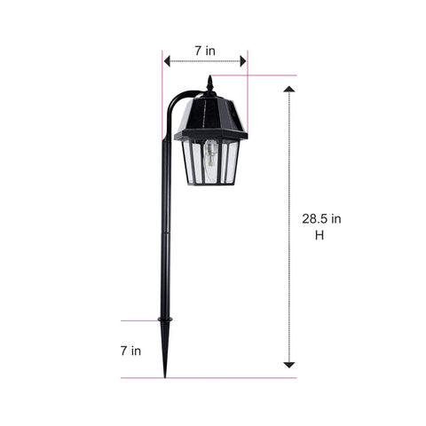 Black Solar Garden Light With Shepherd Hook Outdoor Pathway Lamp Resin Acrylic Body And Cast Aluminum Post 21 Inch Tall Bright 80 Lumens