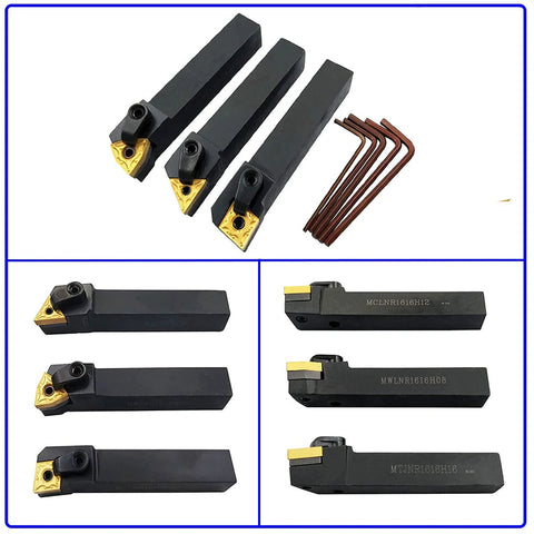 Front collage: ASZLBYM 5/8 in indexable carbide lathe tool insert holder set, 36 pcs, CNMG/WNMG/TNMG inserts