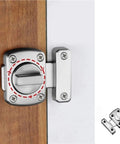 Close-up of Universal Security Cabinet Door Lock Bolt Sliding Latch Zinc Alloy installed on a wooden door for secure locking.