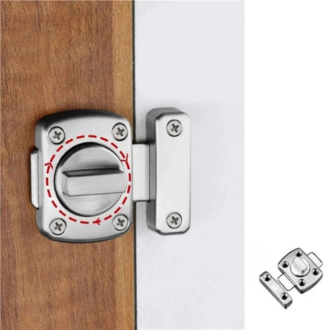 Close-up of Universal Security Cabinet Door Lock Bolt Sliding Latch Zinc Alloy installed on a wooden door for secure locking.