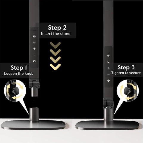 Assembly steps for LED Desk Lamp With Eye Care Diffused Light, 3 Color Temperatures And 10 Brightness Levels, Metal Swing Arm.