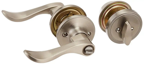 Single Cylinder Deadbolt With Keyed Entry Seville Lever Door Hardware Set In Satin Nickel Finish For Easy Install On Pre Drilled Doors Inside Turn Lock Outside Key Access
