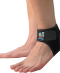 Achilles Tendon Support Ankle Wrap With 3D Breathable Knit Go-To Adjustable Fit shown on a foot, black design with Velcro closure.