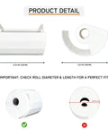 Product detail of Pet Proof Toilet Paper Holder Cover fits mega and standard rolls, measuring 4.72 in and 5.9 in.