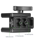 Side view of the GS01 Arca Swiss Rifle Saddle Mount For Hunting Tripods With Quick Release Plate, showing mounting holes.