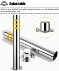 Tough As Nails 304 Stainless Steel Safety Bollard Post Concrete Floor Mounted Barrier Pole With Complete Install Kit Beater Proof Access Control Guard For Driveway And Parking Protection with detachable design and yellow stripes.