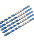 Five 6mm masonry drill bits with blue-coated tips for concrete, tile, brick, and wood