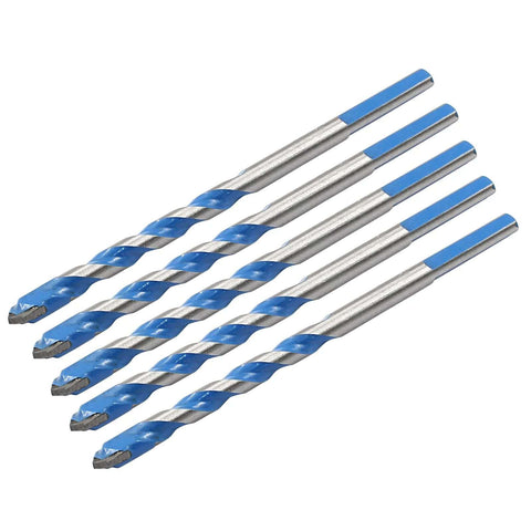 Five 6mm masonry drill bits with blue-coated tips for concrete, tile, brick, and wood