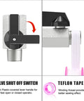Air Compressor Moisture Filter With Water Separator, 1/4 Inch NPT Inlet, showing shutoff valve and Teflon tape detail