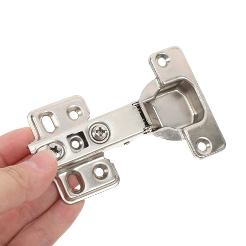 Close-up of Set of 2 Soft Close Cabinet Hinges Stainless Steel Two Stage Thickened 261 Type Kitchen Hinges in hand