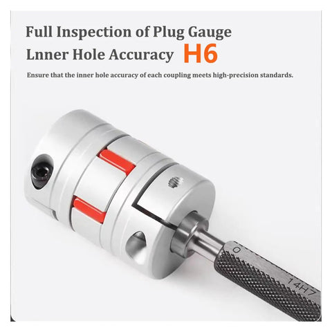 Heavy Duty Plum Flexible Shaft Coupling For CNC Machines 14Mm To 38Mm Bore Aluminum Alloy Jaw Connector with inner hole accuracy test.