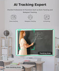 AI Tracking Expert demonstrating zone and bodypart tracking in a classroom setting with a blackboard.
