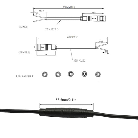 Six Pairs 3 Pin Ebike Waterproof Extension Cable Kit With Female And Male Plugs For Electric Bicycle Light, Throttle, Ebrake And DIY Bike Projects, Built With 26AWG Pure Copper For Stable Signals, IP65 Rated
